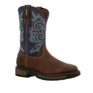 Georgia Boot Carbo-Tec LT Waterproof Western Boots Brown Navy Men's Size 8.5